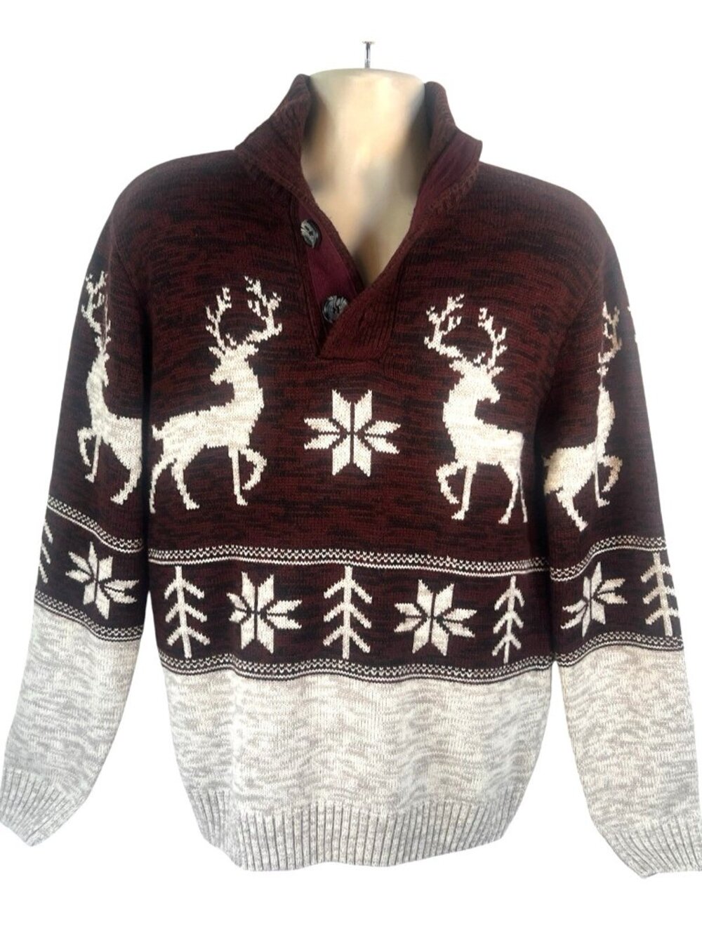vtg Amongst Others Cardigan Sweater Mens Red Grey Nordic Fair Isle Pullover M